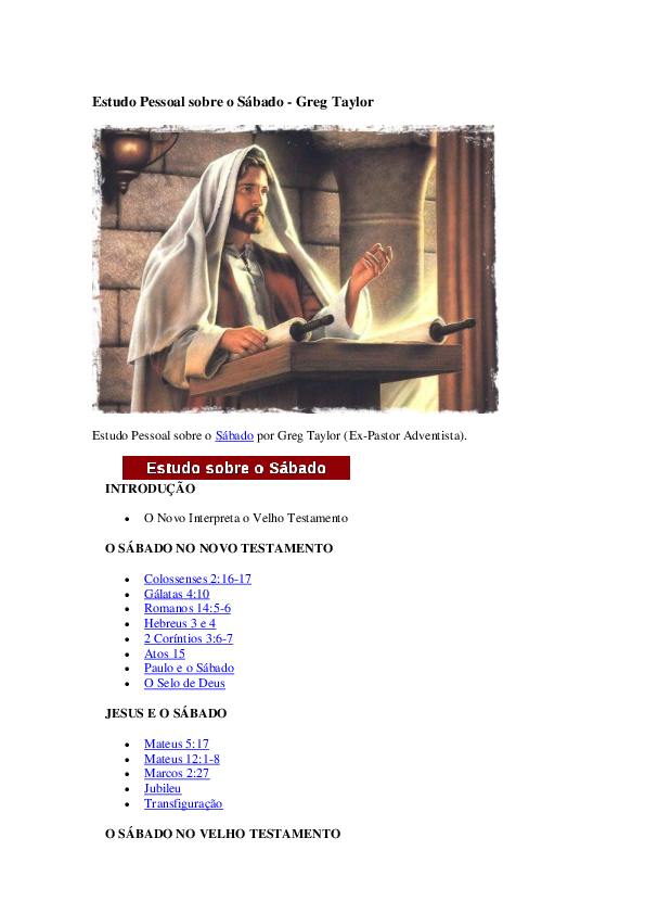 Estudo Pessoal sobre o Sábado -Greg Taylor