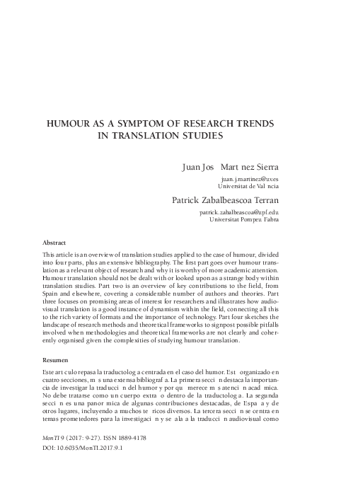(PDF) Humour as a Symptom of Research Trends in Translation Studies