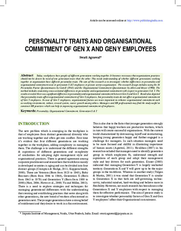 (PDF) PERSONALITY TRAITS AND ORGANISATIONAL COMMITMENT OF GEN X AND GEN ...