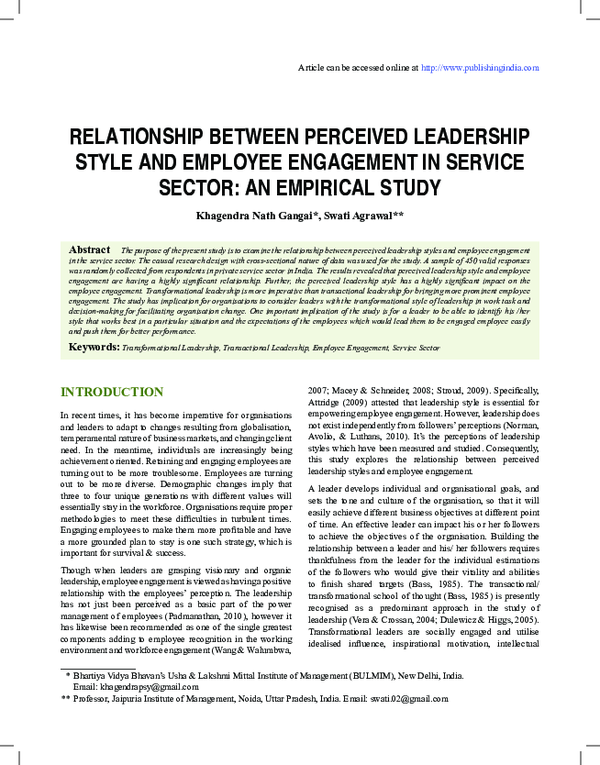 (PDF) RELATIONSHIP BETWEEN PERCEIVED LEADERSHIP STYLE AND EMPLOYEE ...