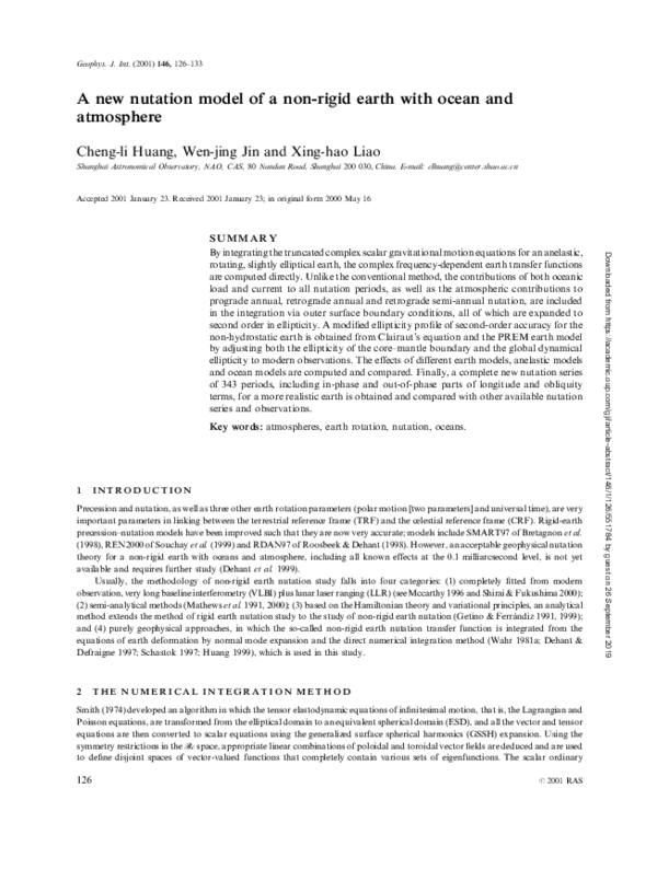 (PDF) A new nutation model of a non-rigid earth with ocean and atmosphere