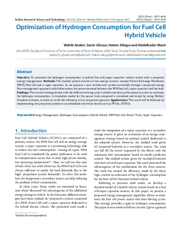 (PDF) Optimization of Hydrogen Consumption for Fuel Cell Hybrid Vehicle