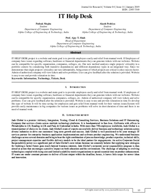 (PDF) IT Help Desk J4RV4I11004 J4R Journal for Research Academia.edu