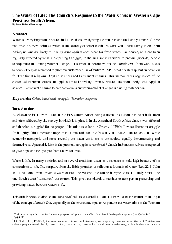 (PDF) The Water of Life The Church's Response to the Water Crisis in