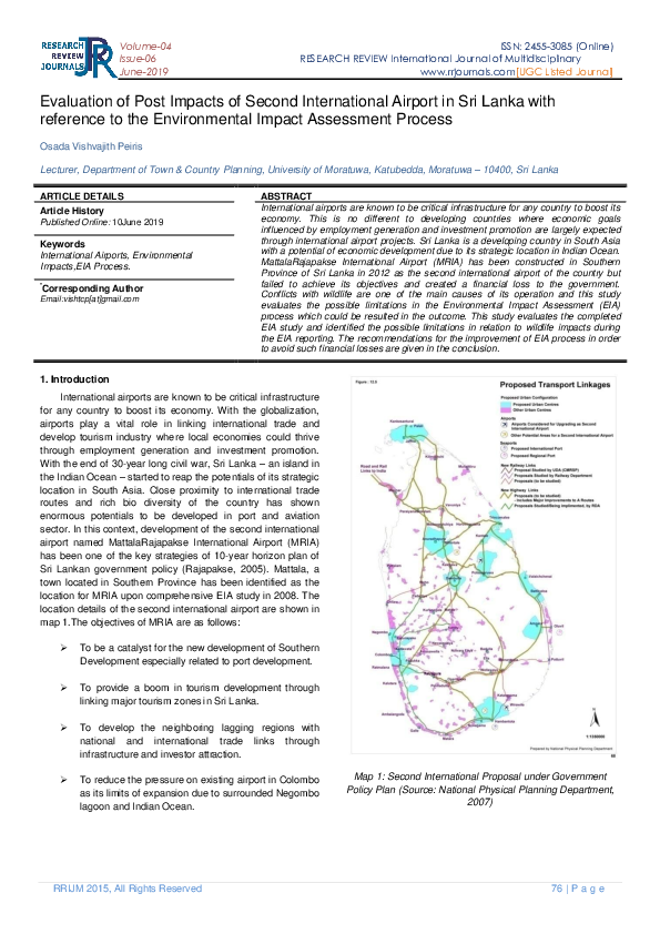 (PDF) Evaluation of Post Impacts of Second International Airport in Sri