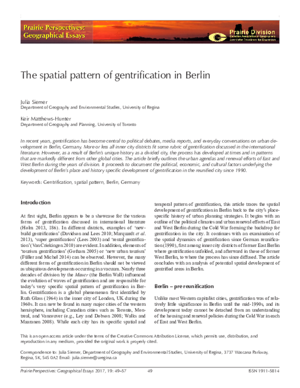 (PDF) The spatial pattern of gentrification in Berlin