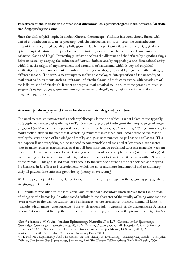 (DOC) Infinite as an ontological problem