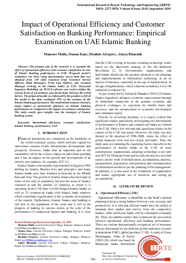 (PDF) Impact of Operational Efficiency and Customer Satisfaction on ...