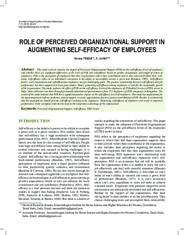 (PDF) ROLE OF PERCEIVED ORGANIZATIONAL SUPPORT IN AUGMENTING SELF ...