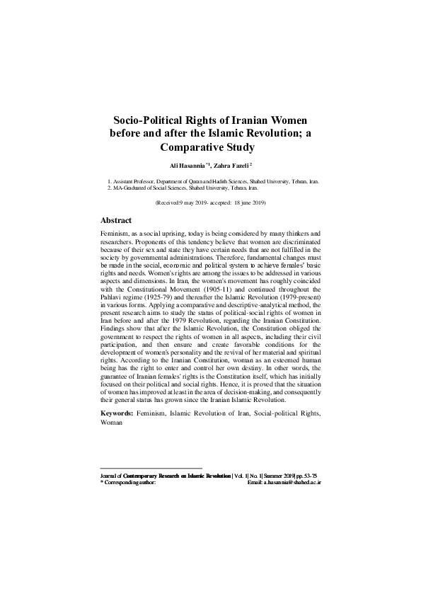 (PDF) Socio-Political Rights of Iranian Women before and after the ...