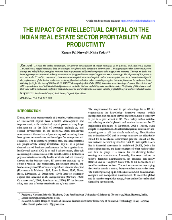 (PDF) THE IMPACT OF INTELLECTUAL CAPITAL ON THE INDIAN REAL ESTATE ...