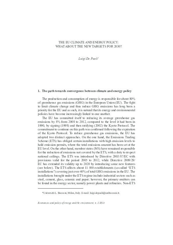 (PDF) The EU climate and energy policy: what about the new targets for ...
