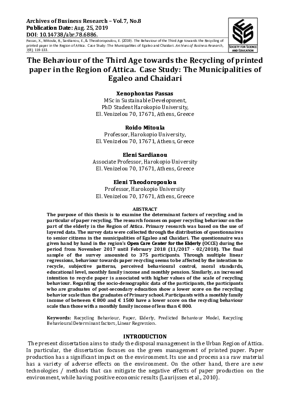 (PDF) The Behaviour of the Third Age towards the Recycling of printed