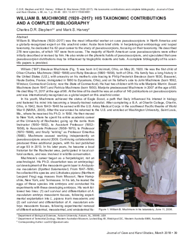 (PDF) William B. Muchmore Taxonomy of Pseudoscorpions