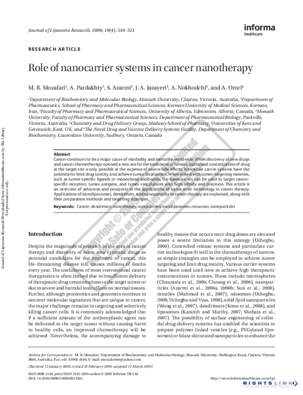 (PDF) Role of nanocarrier systems in cancer nanotherapy