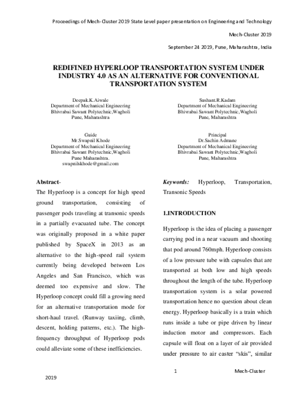 (PDF) REDIFINED HYPERLOOP TRANSPORTATION SYSTEM UNDER INDUSTRY 4.0 AS ...