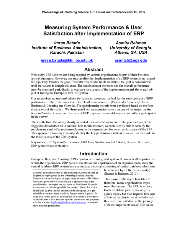 (PDF) Measuring System Performance & User Satisfaction after ...