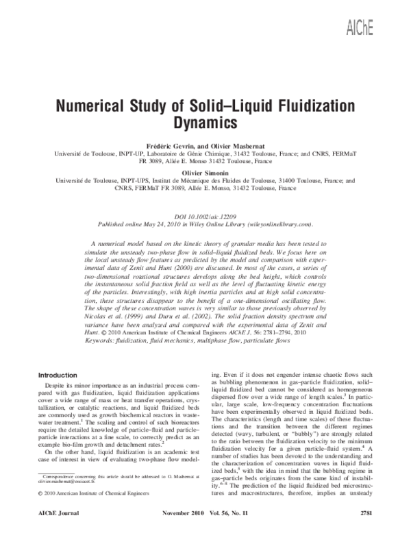 (PDF) Numerical study of solidliquid fluidization dynamics Olivier