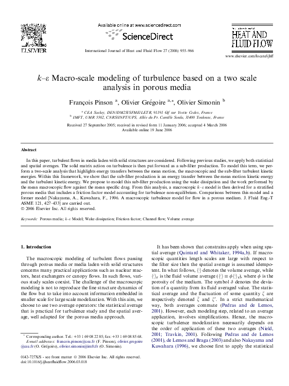 (PDF) k–ε Macro-scale modeling of turbulence based on a two scale ...