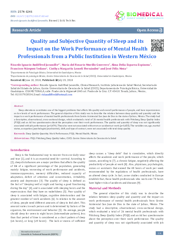 (PDF) Quality and Subjective Quantity of Sleep and its Impact on the ...