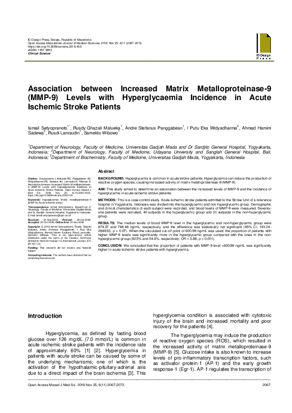 (PDF) Association between Increased Matrix Metalloproteinase-9 (MMP-9 ...