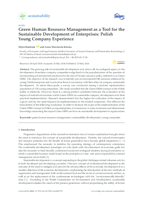 (PDF) Green Human Resource Management as a Tool for the Sustainable ...