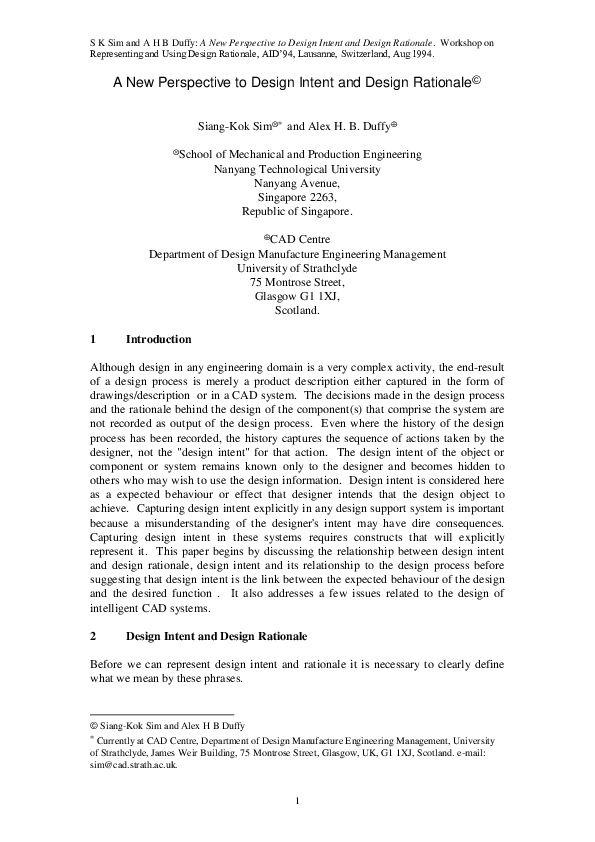 (PDF) A new perspective to design intent and design rationale