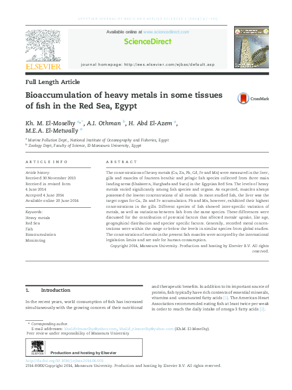 (PDF) Bioaccumulation of heavy metals in some tissues of fish in the ...