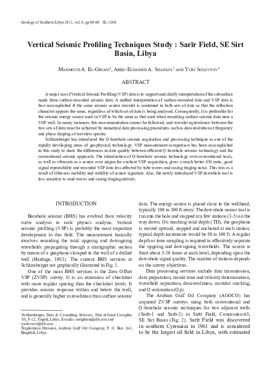 (PDF) Vertical Seismic Profiling Techniques Study Sarir Field, SE Sirt ...