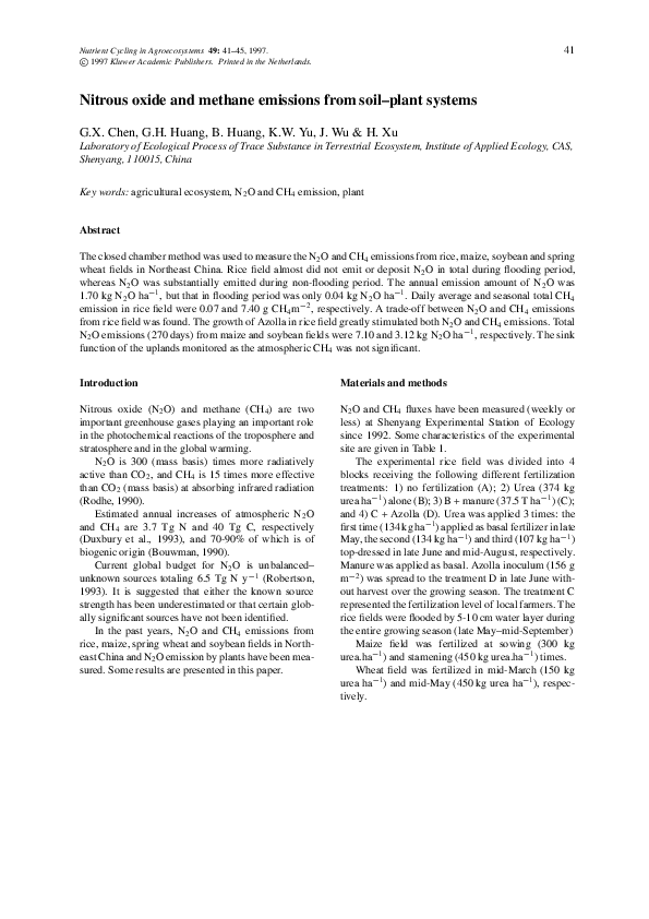 (PDF) Nitrous oxide and methane emissions from soilplant systems Ben