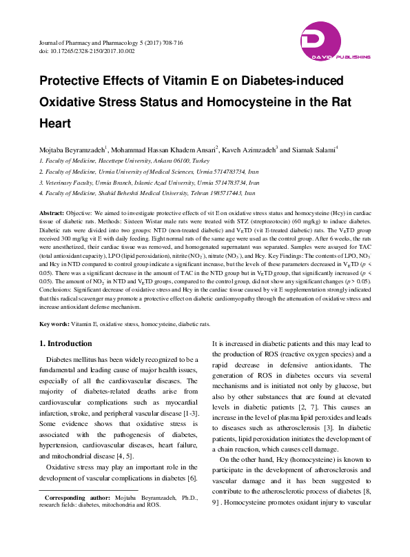 (PDF) Protective Effects of Vitamin E on Diabetes-induced Oxidative ...