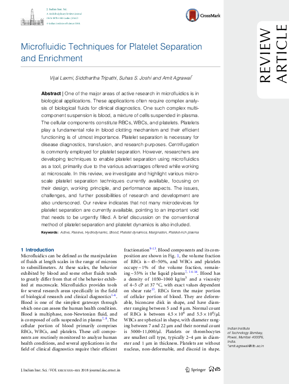 (PDF) Microfluidic Techniques for Platelet Separation and Enrichment