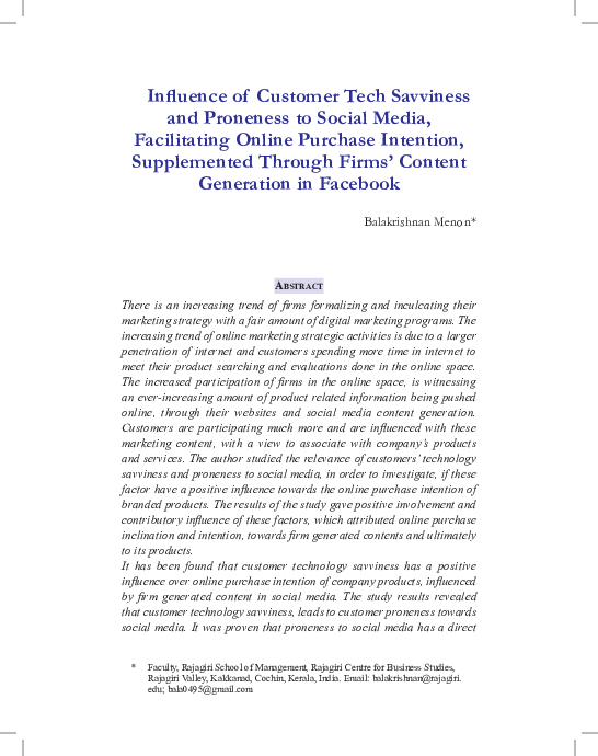 (PDF) Influence of Customer Tech Savviness and Proneness to Social
