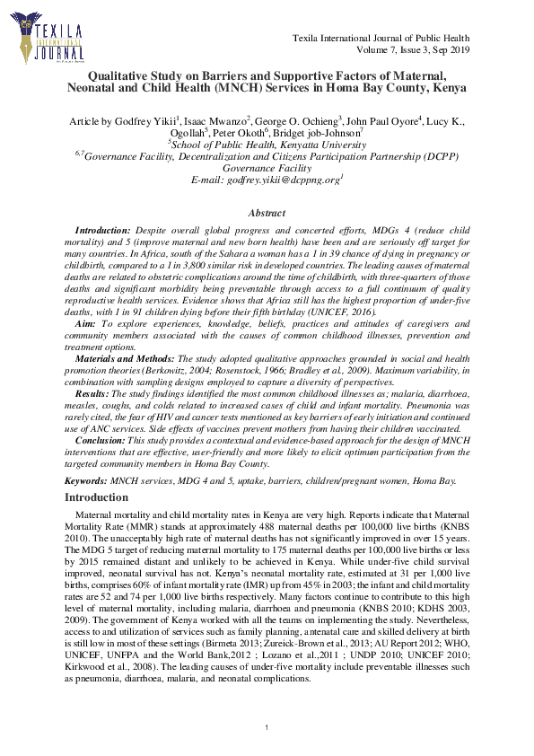 (PDF) Qualitative Study on Barriers and Supportive Factors of Maternal ...