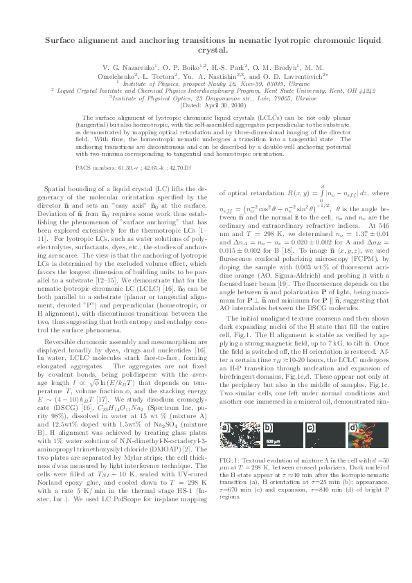 (PDF) Surface alignment and anchoring transitions in nematic lyotropic ...