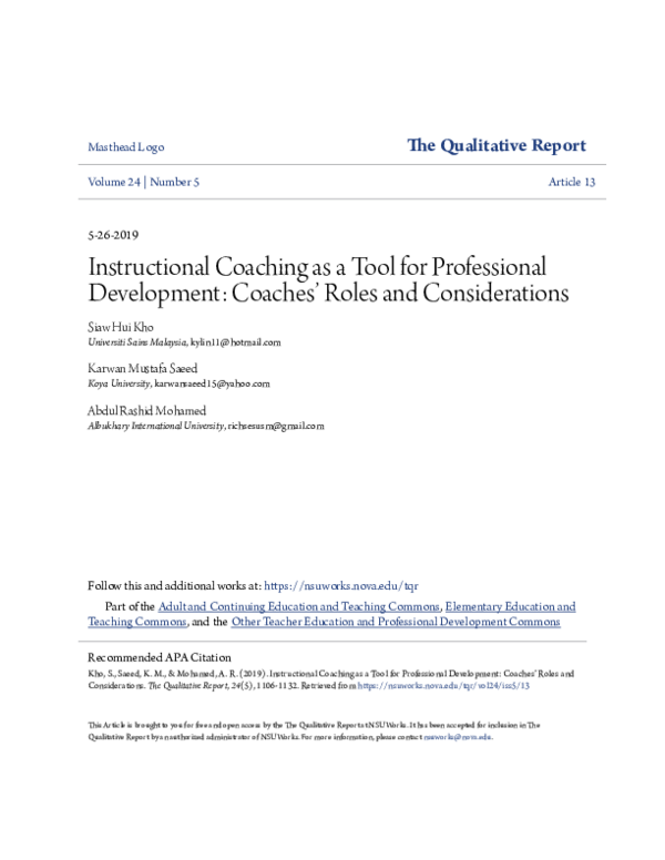 (PDF) Instructional Coaching as a Tool for Professional Development ...