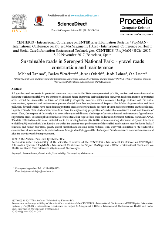 (PDF) ScienceDirect ScienceDirect Sustainable roads in Serengeti ...