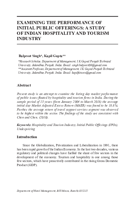 (PDF) EXAMINING THE PERFORMANCE OF INITIAL PUBLIC OFFERINGS: A STUDY OF ...