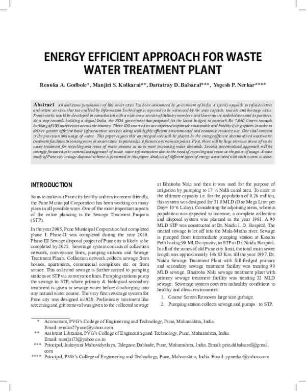 (PDF) ENERGY EFFICIENT APPROACH FOR WASTE WATER TREATMENT PLANT