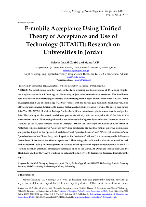 (PDF) E-mobile Acceptance Using Unified Theory of Acceptance and Use of ...