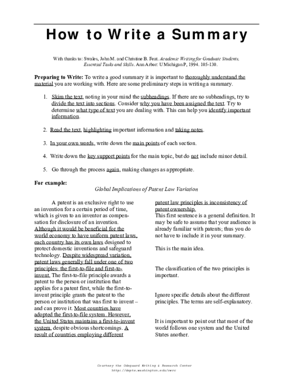 (PDF) How to Write a Summary