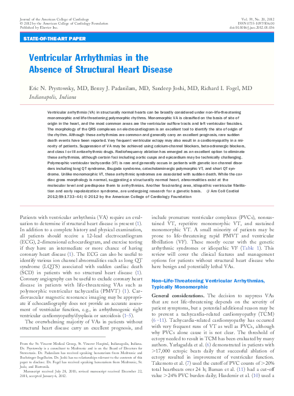 (PDF) Ventricular Arrhythmias in the Absence of Structural Heart Disease