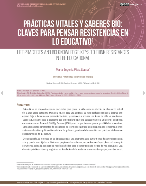 Prácticas vitales y saberes bio: claves para pensar resistencias en lo educativo