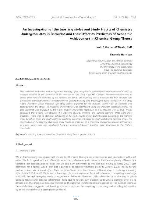 (PDF) An Investigation of the Learning styles and Study Habits of ...