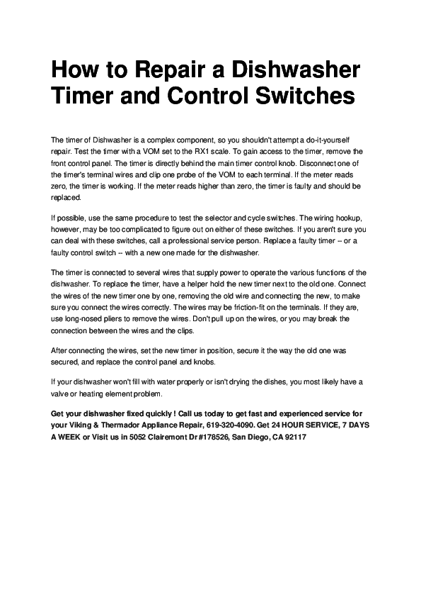 (DOC) How to Repair a Dishwasher Timer and Control Switches Anthony
