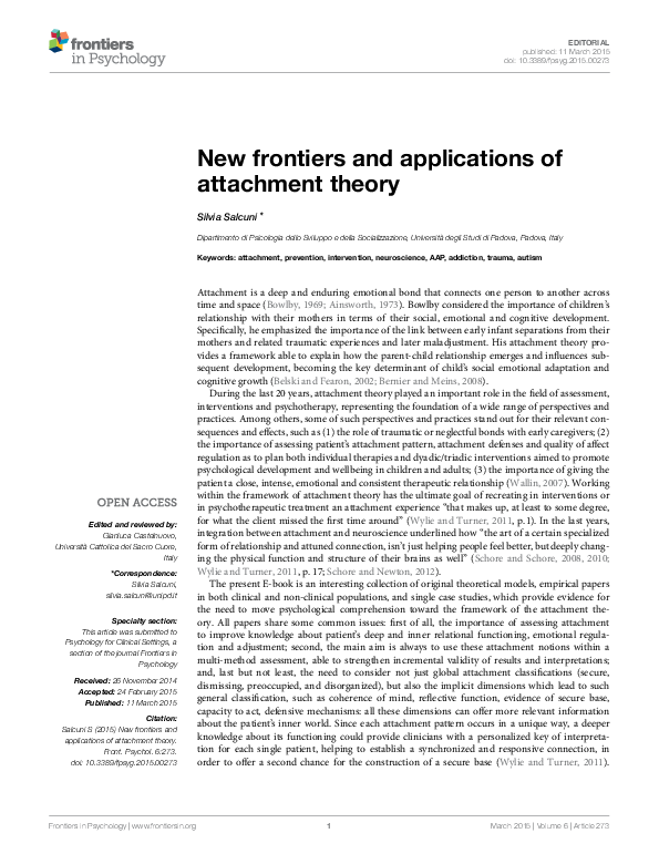 (PDF) New frontiers and applications of attachment theory