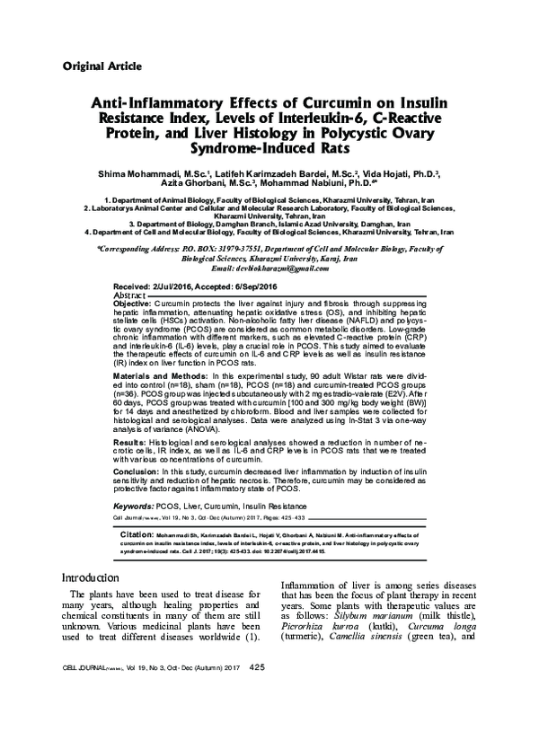 (PDF) Anti-Inflammatory Effects Of Curcumin On Insulin Resistance Index ...