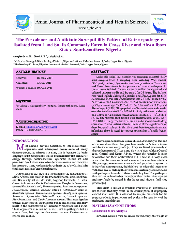 (PDF) The Prevalence and Antibiotic Susceptibility Pattern of Entero ...