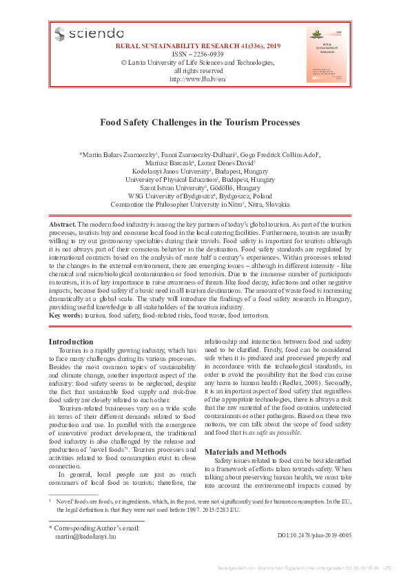 (PDF) Food Safety Challenges in the Tourism Processes Adol Gogo