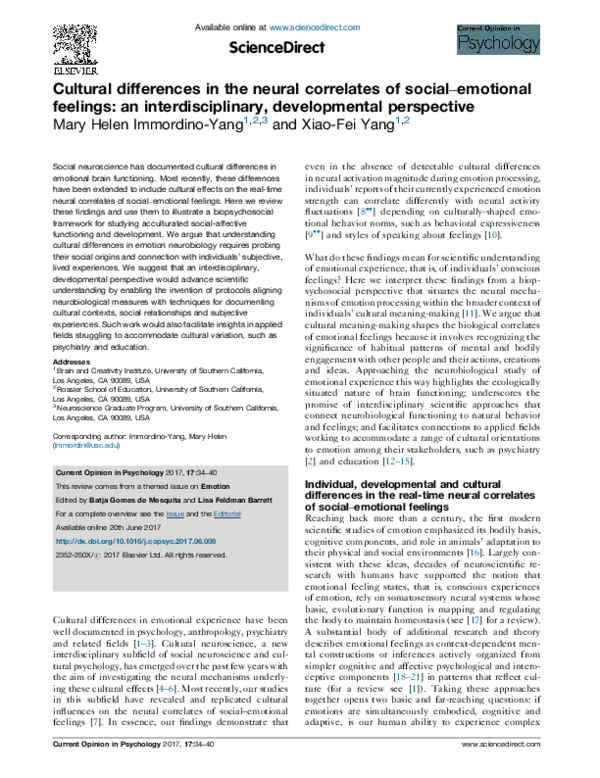 (PDF) Cultural differences in the neural correlates of social–emotional ...